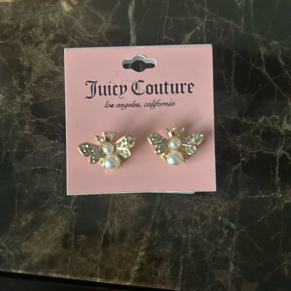 Juicy Couture Gold and Pearl Bee Earrings